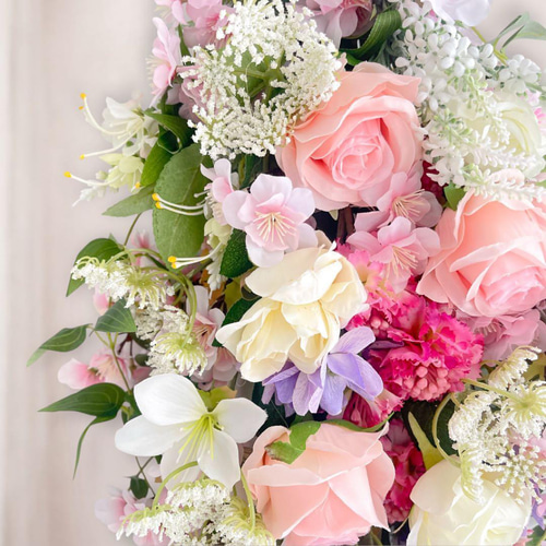 光触媒】春を纏う 桜とローズのロングスワッグ〜移ろう季節を慈しむ