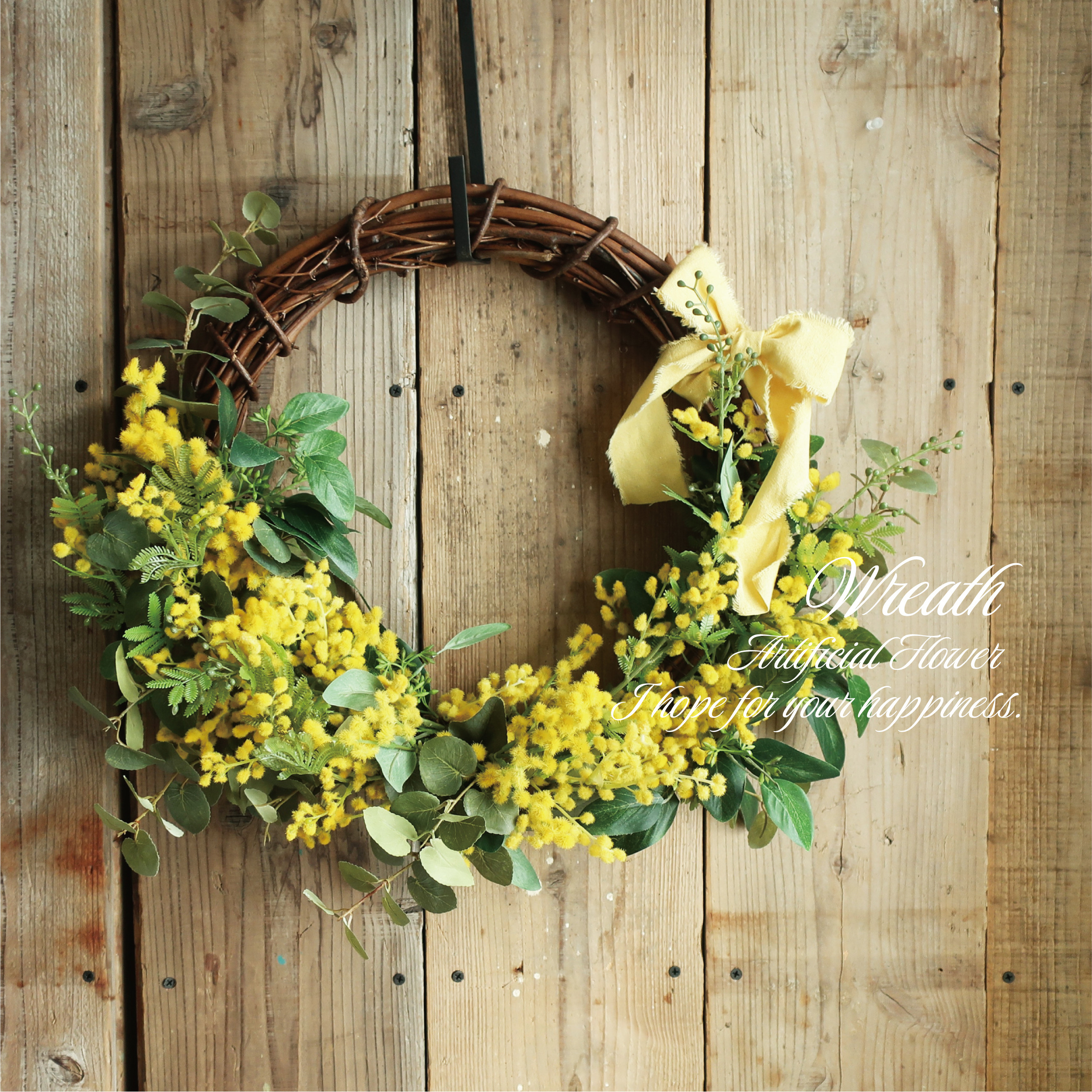 大きなミモザリース　アーティフィシャルフラワー　Caterina