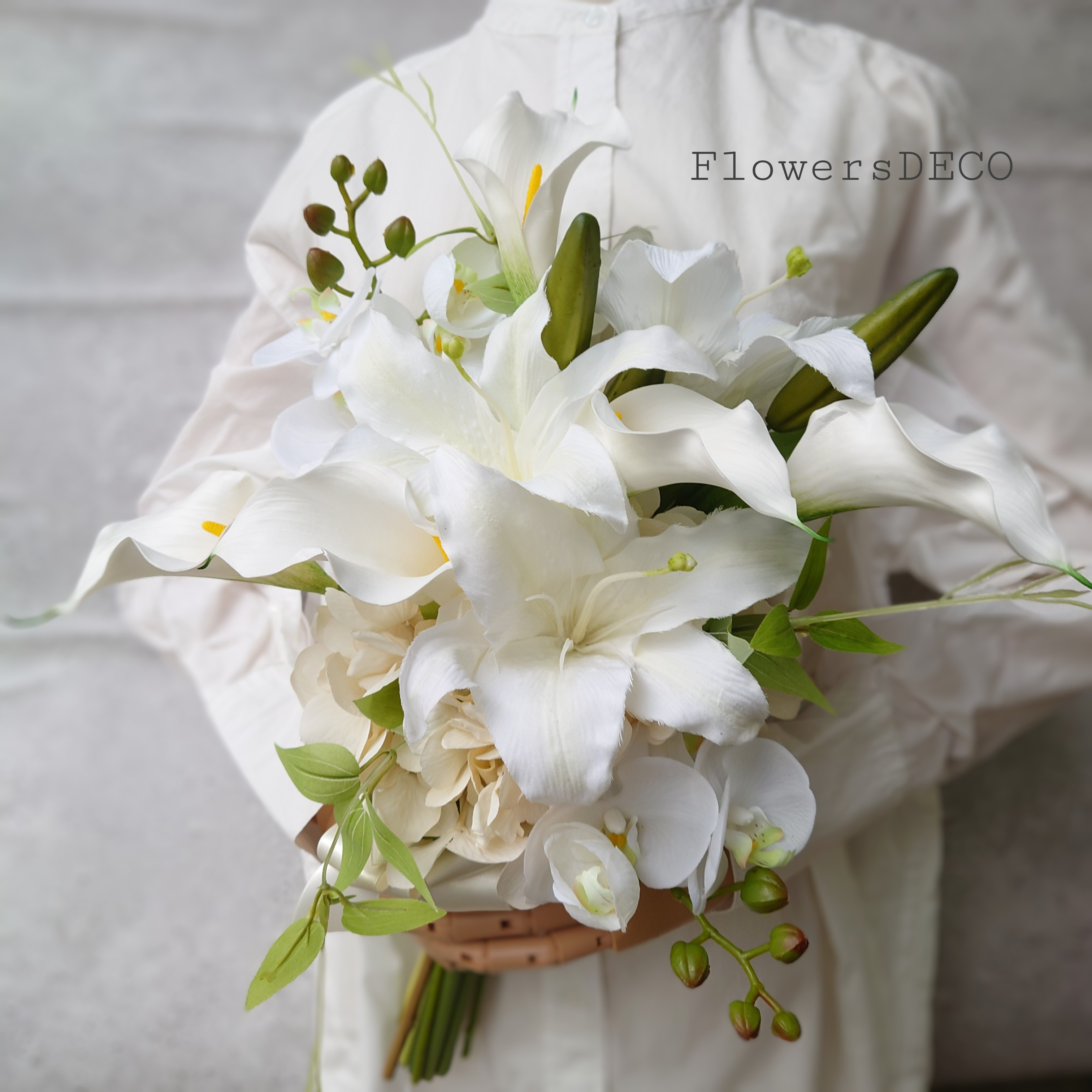 Noble Flowers カラー・百合・胡蝶蘭の贅沢ブーケ【Bouquet】アーティシャルフラワー