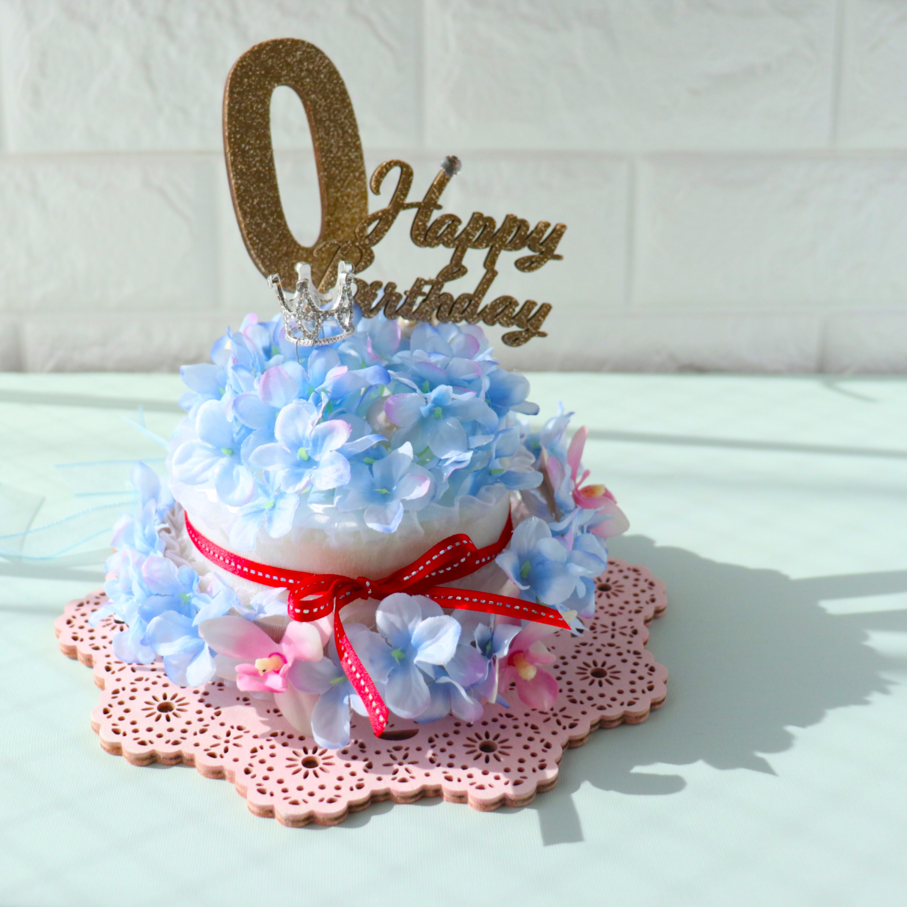 出産祝い　フラワーケーキ　ハーフバースデー　花冠　フラワークラウン　花冠付フラワーケーキ