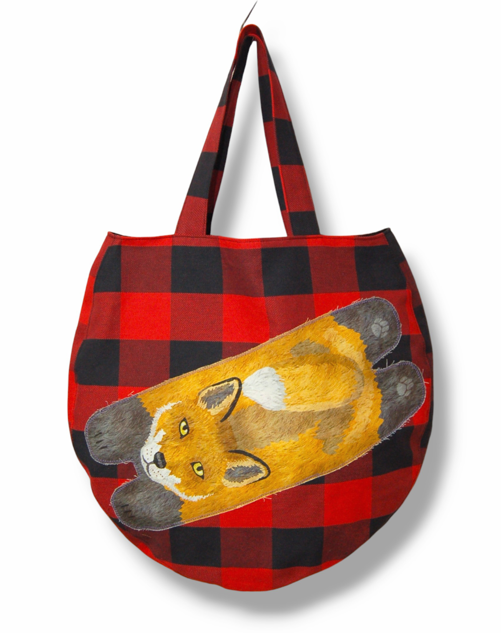 SSDブロックチェック×キツネ　ラウンドトートバッグ