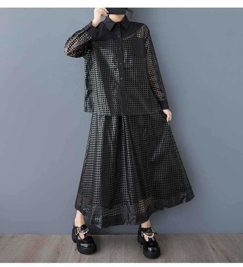 大きいサイズ スカート　セットアップ　レディース 春夏　 新品 長袖　メッシュ