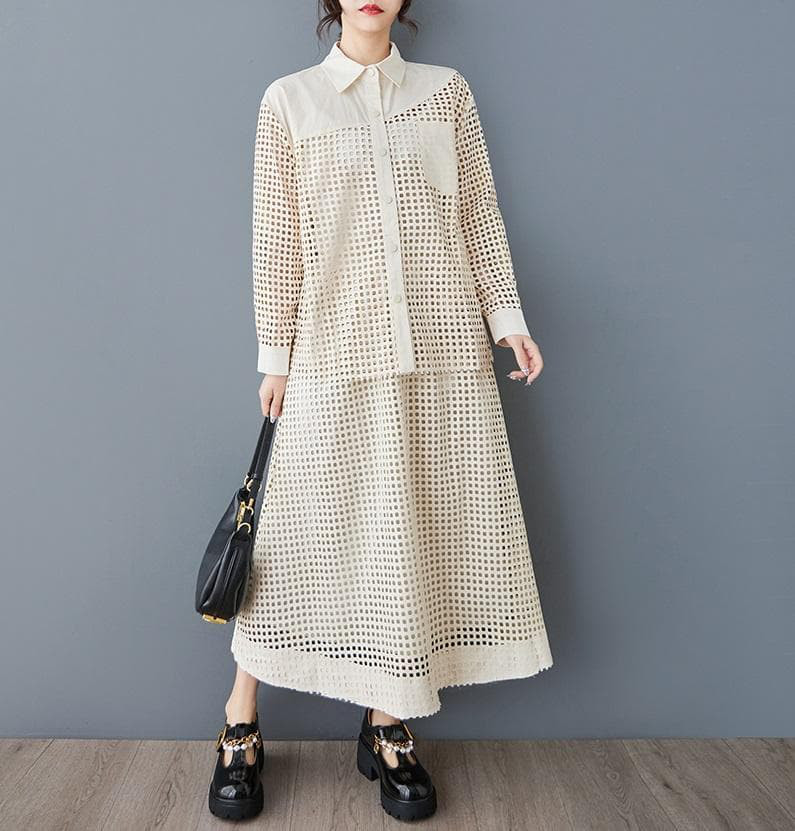 大きいサイズ スカート　セットアップ　レディース 春夏　 新品 長袖　メッシュ