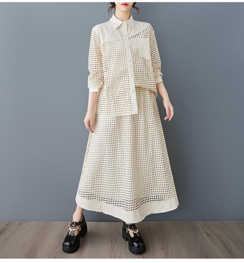 大きいサイズ スカート　セットアップ　レディース 春夏　 新品 長袖　メッシュ