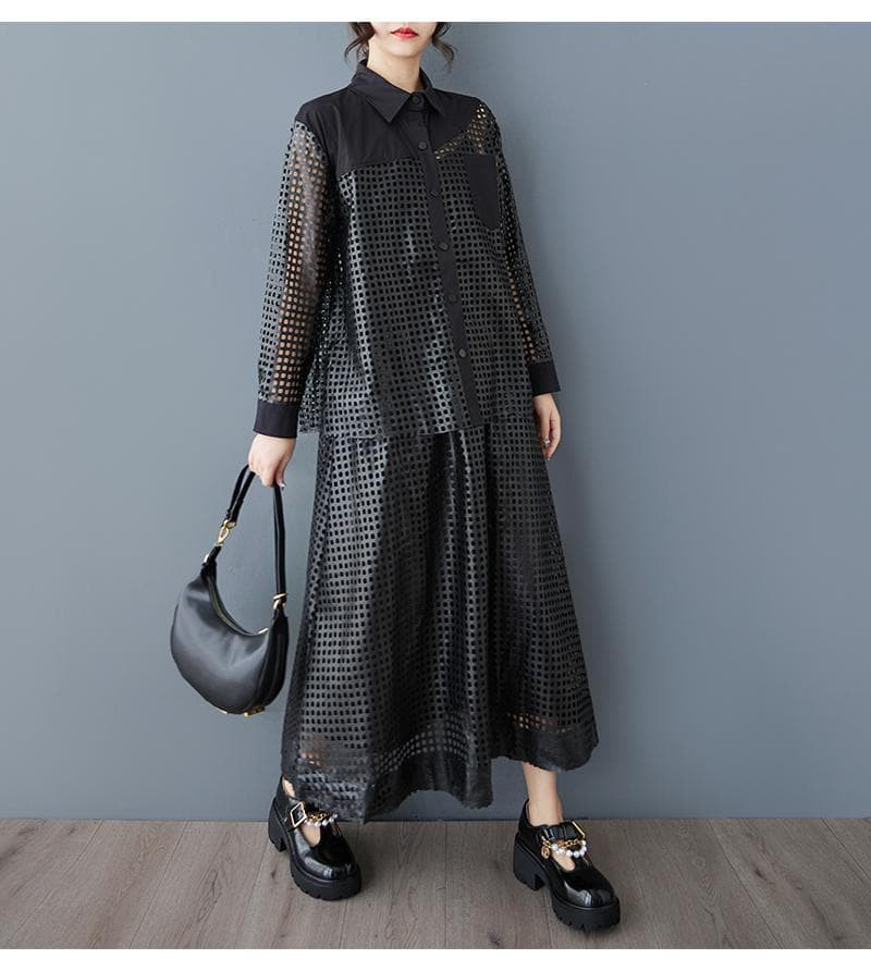 大きいサイズ スカート　セットアップ　レディース 春夏　 新品 長袖　メッシュ