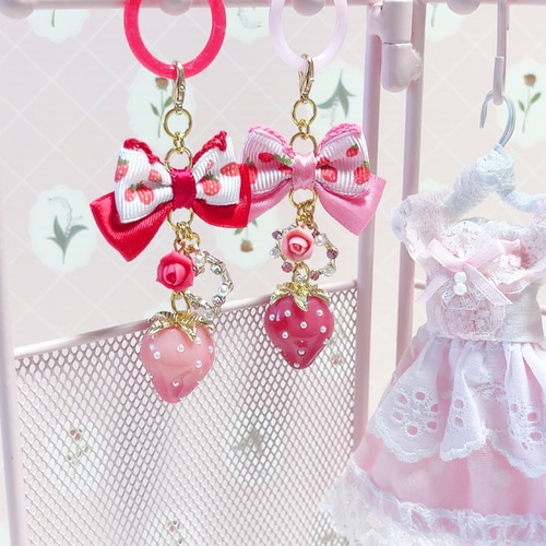 めじるしチャーム アクセサリー いちご 苺 リボン 赤 レッド ピンク