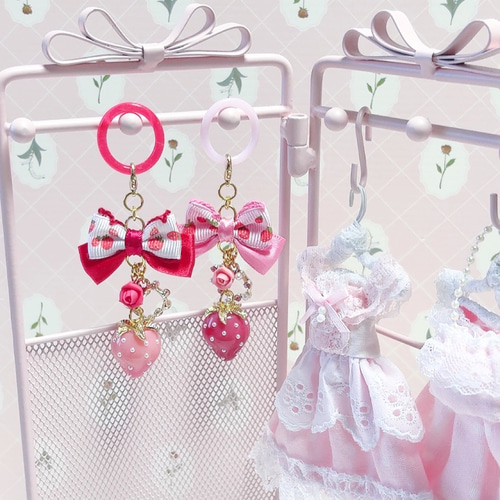 めじるしチャーム アクセサリー いちご 苺 リボン 赤 レッド ピンク