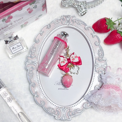 いちごパフェ☆様729ぷっくりハートキーホルダー4個セット　薔薇　リボン　レース めじるしチャーム アクセサリー いちご 苺 リボン 赤 レッド ピンク
