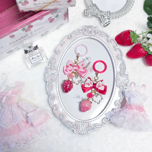 めじるしアクセサリー チャーム いちご 苺 リボン ピンク リボン