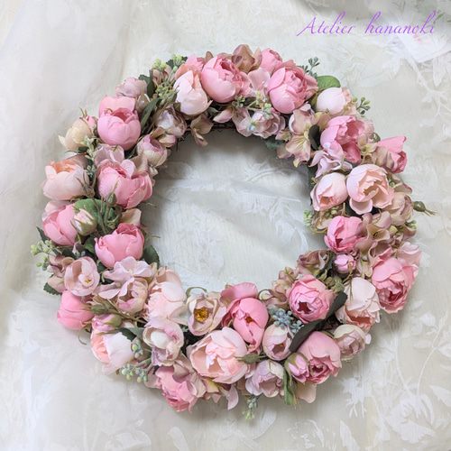 Minnie☺︎ フラワーリース＊ 特大 春のピンクのナチュラルリース 楽天