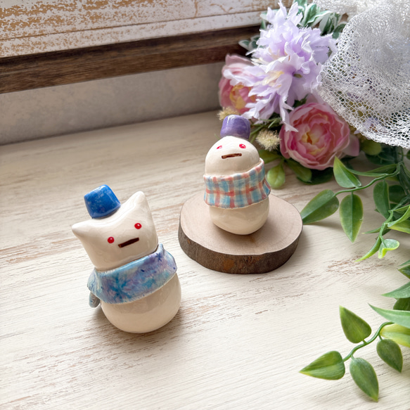 【新作・再販】雪だるまくん/ 置物 チェック ゆきだるま スノーマン snowman にゃん雪だるま 6枚目の画像