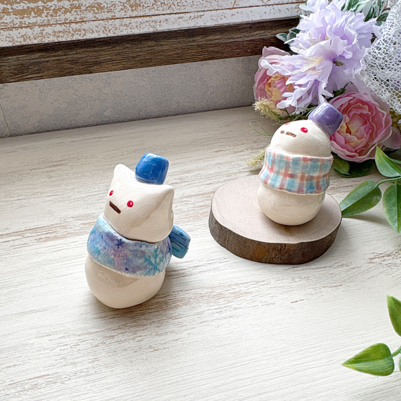 【新作・再販】雪だるまくん/ 置物 チェック ゆきだるま スノーマン snowman にゃん雪だるま 7枚目の画像