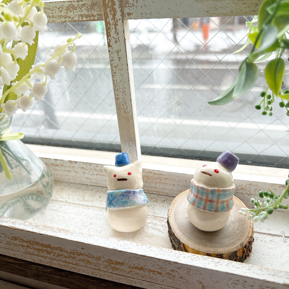 【新作・再販】雪だるまくん/ 置物 チェック ゆきだるま スノーマン snowman にゃん雪だるま 5枚目の画像