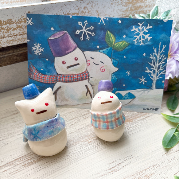 【新作・再販】雪だるまくん/ 置物 チェック ゆきだるま スノーマン snowman にゃん雪だるま 2枚目の画像