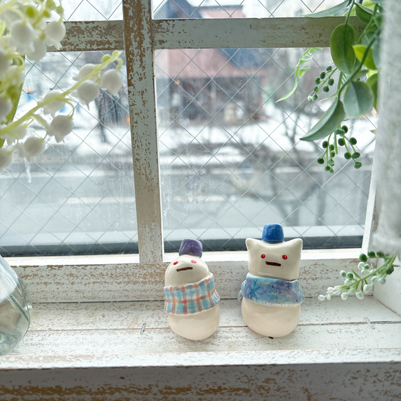 【新作・再販】雪だるまくん/ 置物 チェック ゆきだるま スノーマン snowman にゃん雪だるま 3枚目の画像