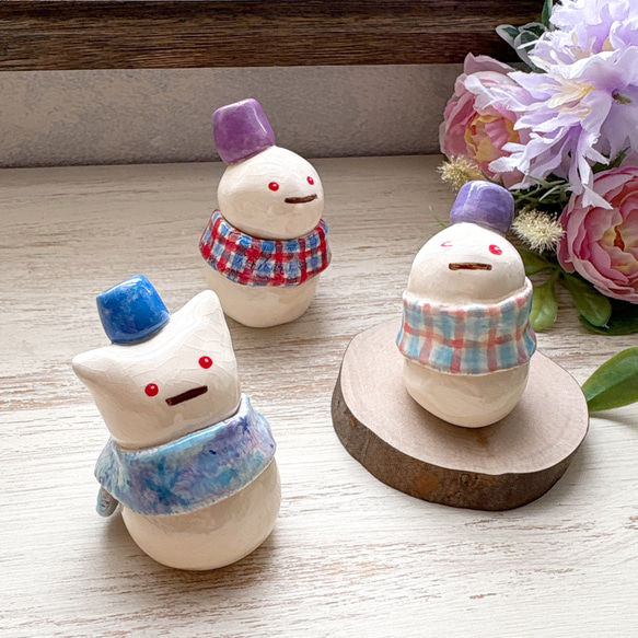 【新作・再販】雪だるまくん/ 置物 チェック ゆきだるま スノーマン snowman にゃん雪だるま 1枚目の画像