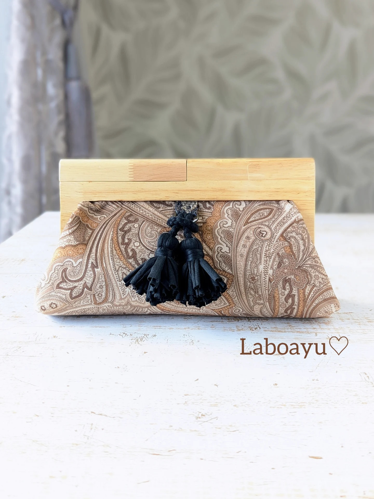 別珍ペイズリー柄ファブリッククラッチバッグ✾ロングハンドル✾