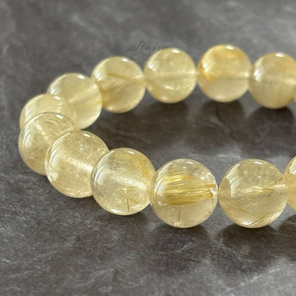 【一点もの】14mm繊細金針 バイーア州産 ゴールド ルチルクォーツ（金針水晶）ブレスレット