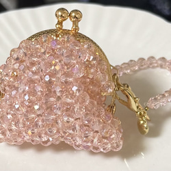 ガラス ビーズ がま口 小物入れ ピルケース コインケース ピンク