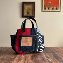 新作♪360度かわいい6面トートバッグ：デニムリメイク×いちご柄 トート