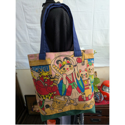 武者のぼり旗のトートバッグ 古布リメイク トートバッグ 着物リメイク