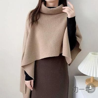 大きいサイズ レディース ニット　ポンチョ　ケープ　春 秋冬 タートル 4,844円