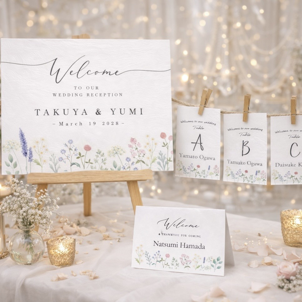 結婚式 受付 フルセット 花柄 ｜ ウェルカムボード 席札 エスコートカード