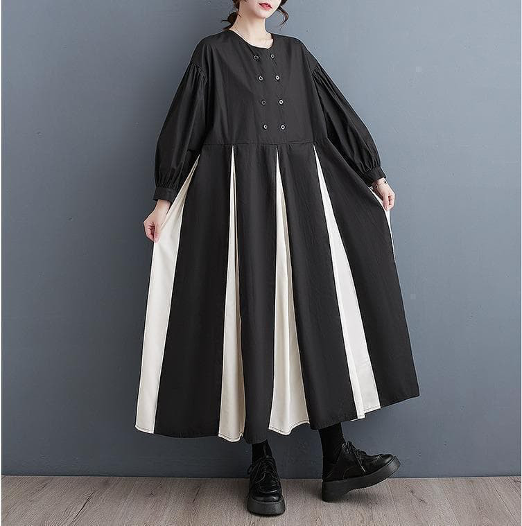 大きいサイズ レディース ロング　ワンピース　Aライン　黒　春 秋冬 新品 長袖