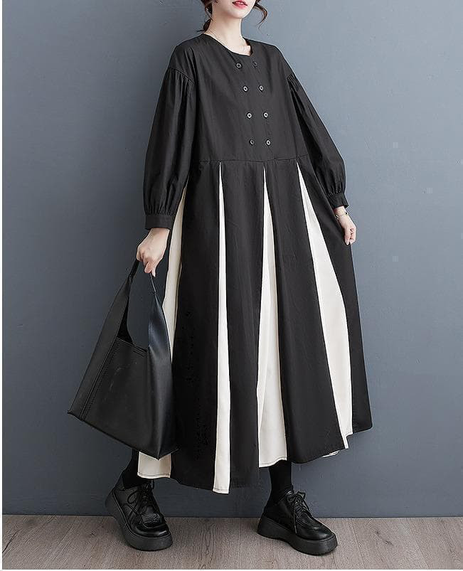 大きいサイズ レディース ロング　ワンピース　Aライン　黒　春 秋冬 新品 長袖