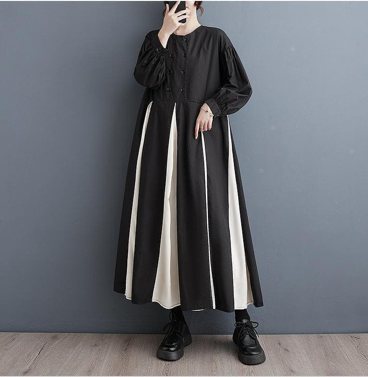 大きいサイズ レディース ロング　ワンピース　Aライン　黒　春 秋冬 新品 長袖