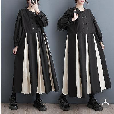 大きいサイズ レディース ロング　ワンピース　Aライン　黒　春 秋冬 新品 長袖