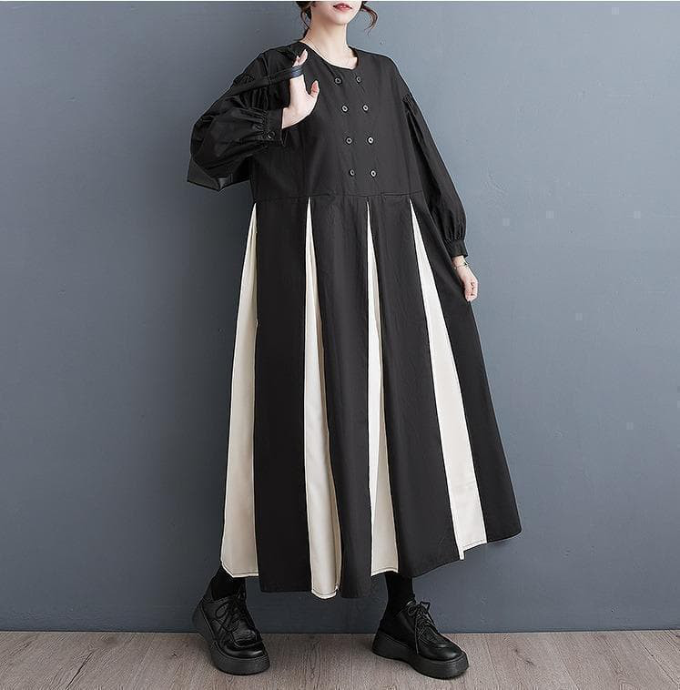 大きいサイズ レディース ロング　ワンピース　Aライン　黒　春 秋冬 新品 長袖