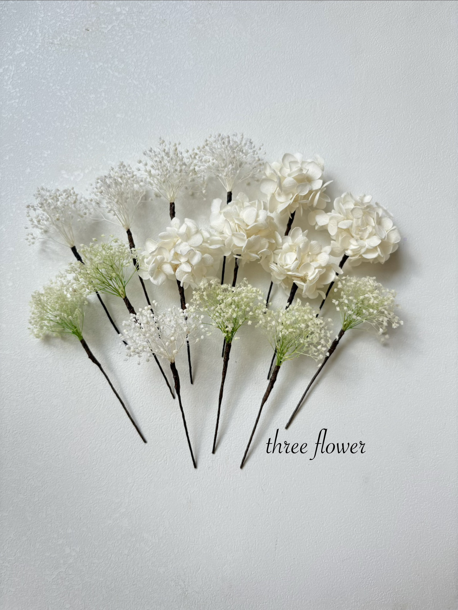 ✳︎新作　ナチュラル・フレアの髪飾り　かすみ草　グリーン　自然　結婚式髪飾り　ウェディング髪飾り　ブライダル髪飾り