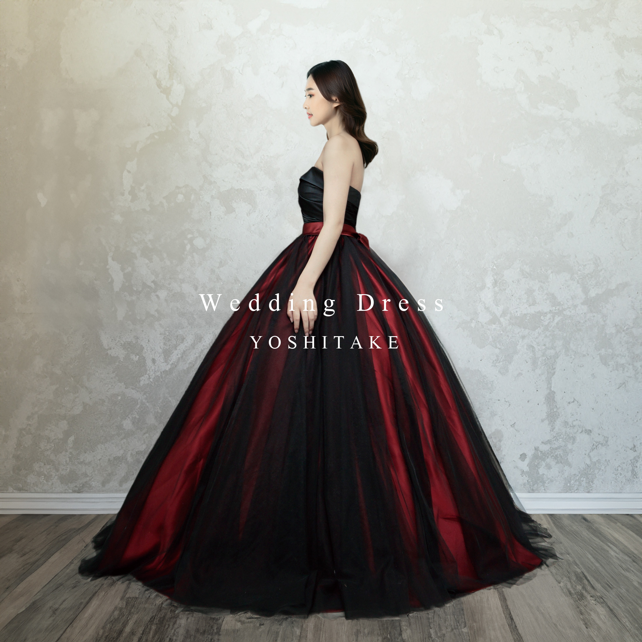 【オーダー制作】ウエディングドレス.ブラック＆レッド.カラードレス.プリンセスライン.Y1289