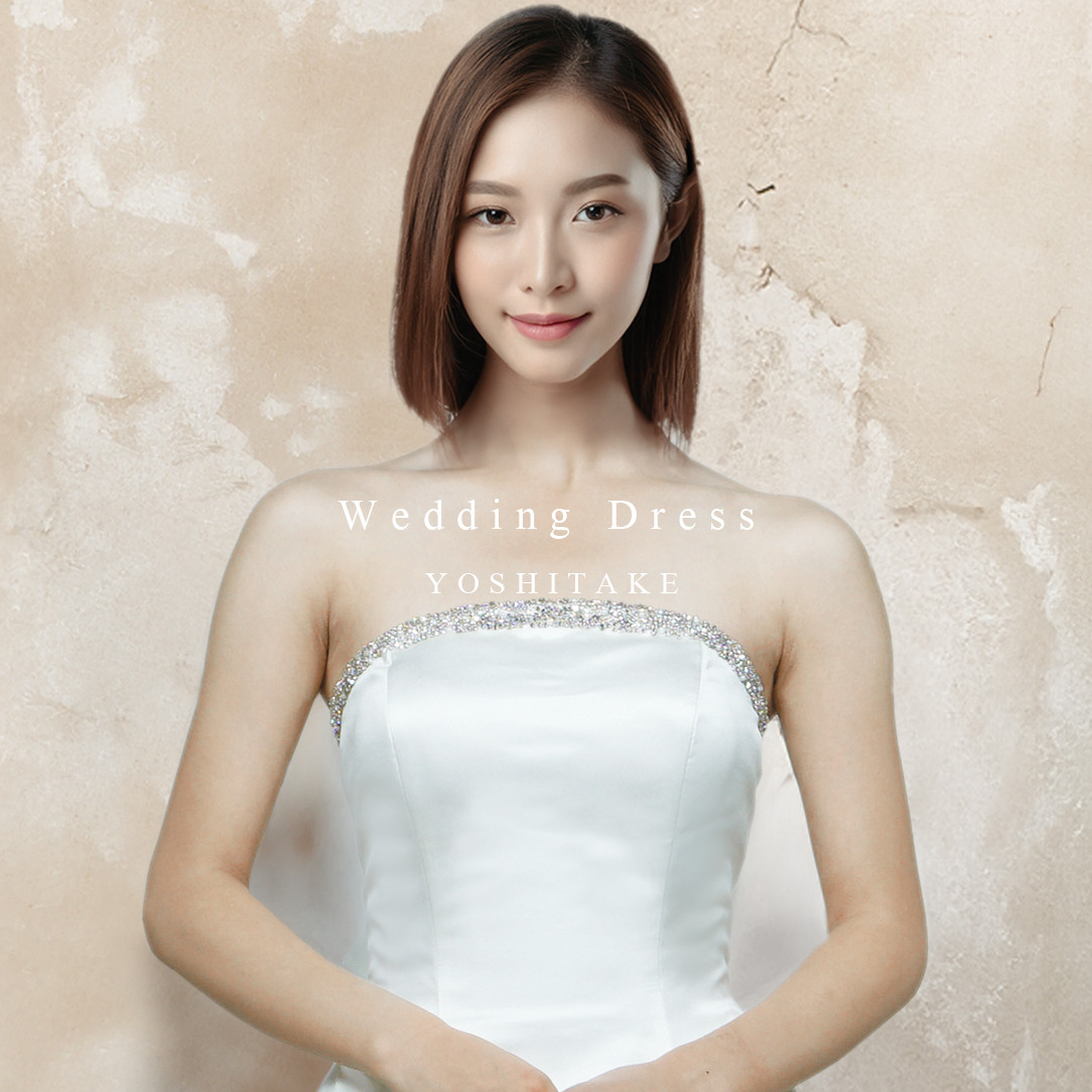 ウエディングドレス.白.ビジュー.バックリボン.Aライン.サテン.Y2264