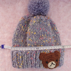 ​【手編み】ほっこりくまさんのポンポンニット帽水色（全6色）｜ベビー・キッズ 2枚目の画像