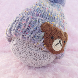 ​【手編み】ほっこりくまさんのポンポンニット帽水色（全6色）｜ベビー・キッズ 4枚目の画像