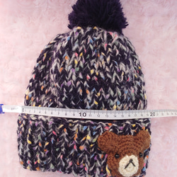 ​【手編み】ほっこりくまさんのポンポンニット帽ネイビー（全6色）｜ベビー・キッズ 2枚目の画像