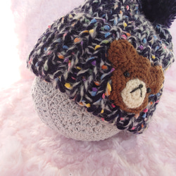 ​【手編み】ほっこりくまさんのポンポンニット帽ネイビー（全6色）｜ベビー・キッズ 4枚目の画像