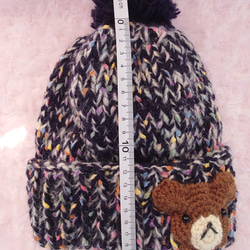 ​【手編み】ほっこりくまさんのポンポンニット帽ネイビー（全6色）｜ベビー・キッズ 3枚目の画像