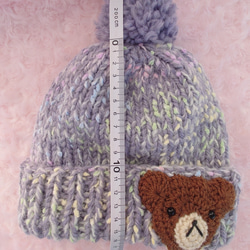 ​【手編み】ほっこりくまさんのポンポンニット帽水色（全6色）｜ベビー・キッズ 3枚目の画像