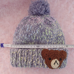 ​【手編み】ほっこりくまさんのポンポンニット帽水色（全6色）｜ベビー・キッズ 2枚目の画像