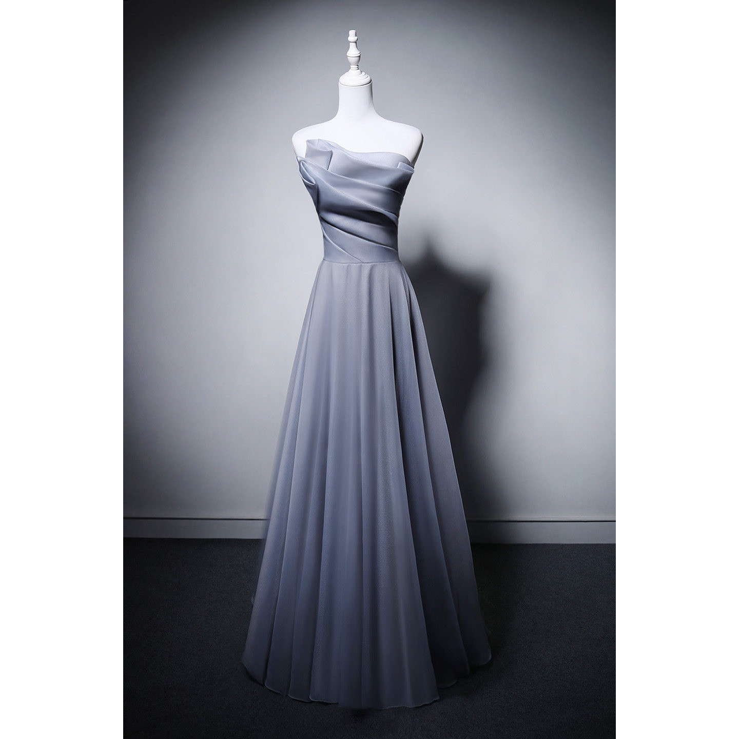 高級感 薄青 サテン ノースリーブ パーティードレス シンプル 韓国風 演奏会 誕生日 披露宴 二次会 前撮り M043