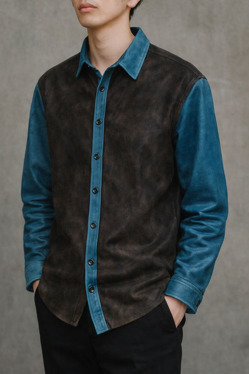 AMRA/本革レザーシャツジャケット/ユニセックス/ターコイズ/50/XL