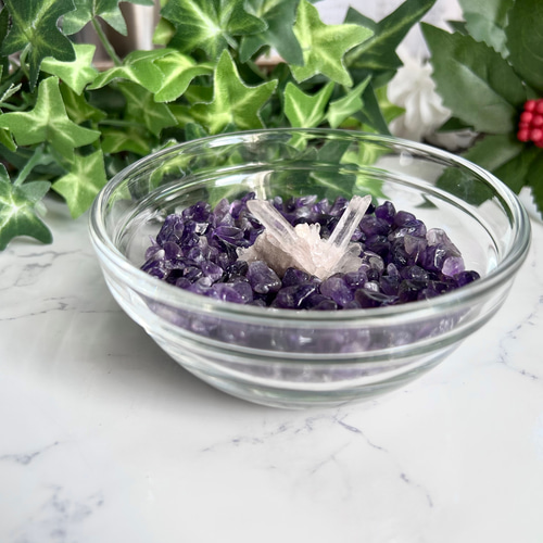 浄化セット アメジスト さざれ マニカラン水晶 クラスター 10cm 器付