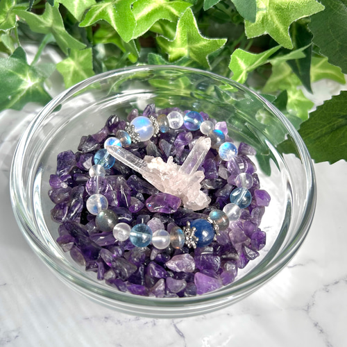 浄化セット アメジスト さざれ マニカラン水晶 クラスター 10cm 器付