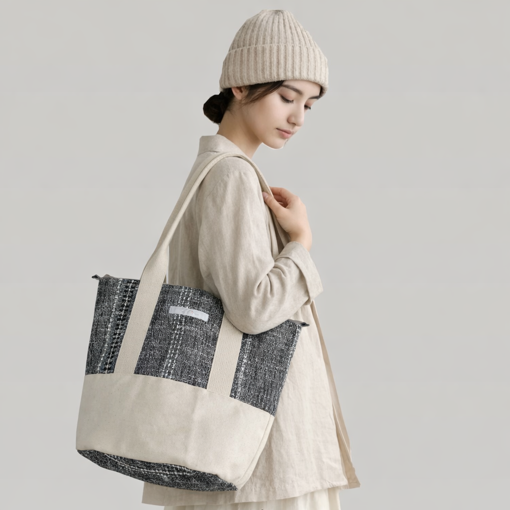 （Tråda トローダ）一期一会の一点もの。刺し子織 Maruzoko 2way to-to L 遠州織物