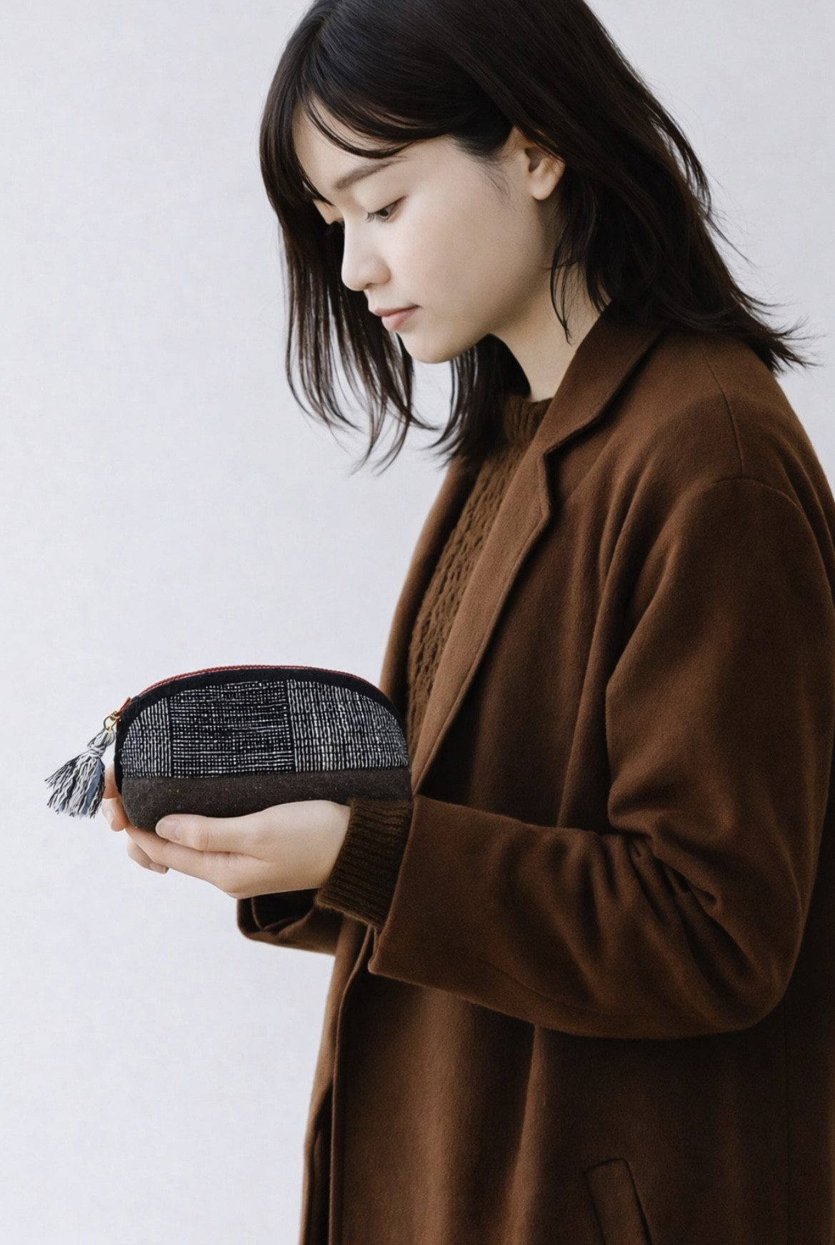 (lugna) 遠州織物と本革のコスメポーチ