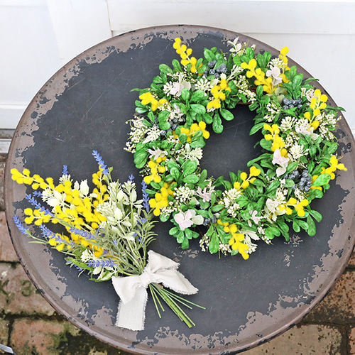 ミモザとラベンダーのスワッグ アーティフィシャル 造花 壁掛け