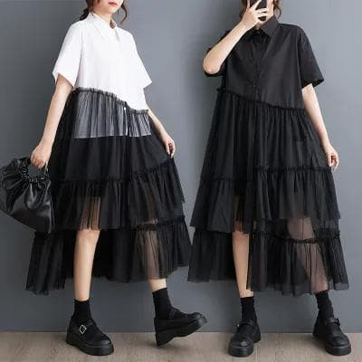 大きいサイズ　チュール　ワンピース　レディース 半袖　春夏　秋 新品 　シャツ